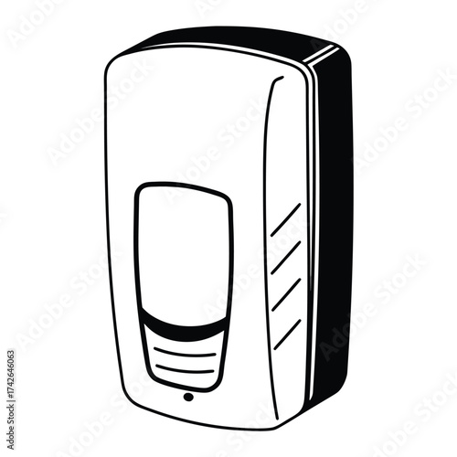 Flat outline icon of a wall mounted hand sanitizer dispenser for hygiene and health applications
