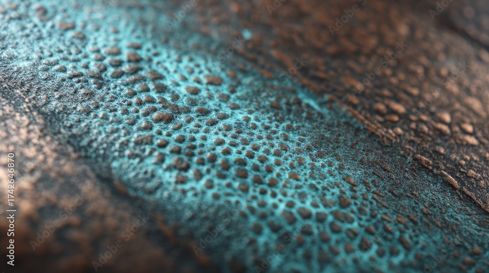 Fototapeta premium Hammered copper metal surface. Oxidized patina texture. Artisanal metalwork detail