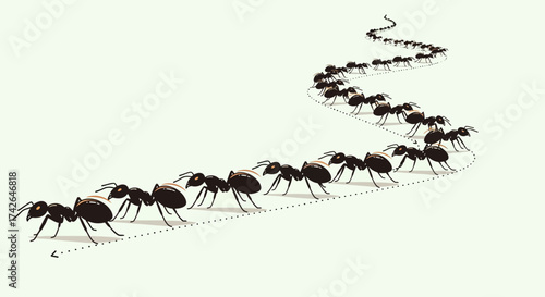 Ant trail isolated on white background, a symbol of teamwork and persistence