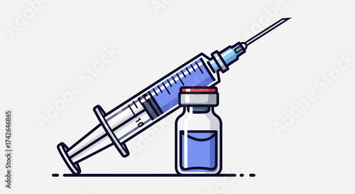 Illustration of a syringe and vial isolated on white background for vaccine