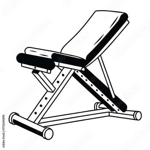 Line art illustration of an adjustable gym bench perfect for fitness advertising and workout graphics