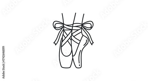 Ballet pointe shoes line art isolated on white background for design use