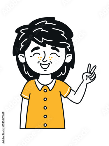 Happy schoolboy gesturing v-sign portrait