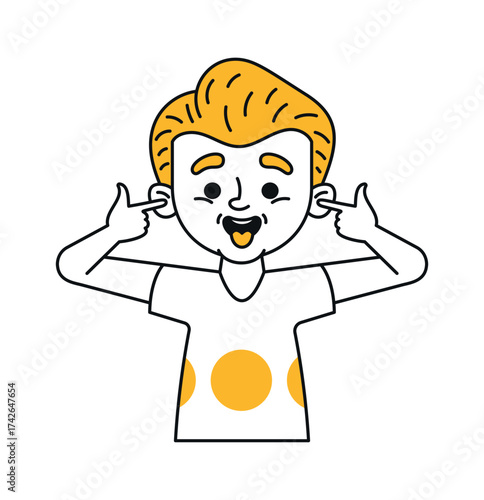 Excited boy child covering ears