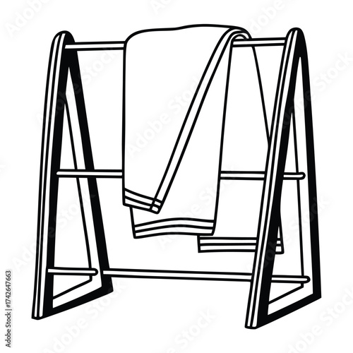 Minimalist line drawing of a towel stand clean and modern illustration for design projects