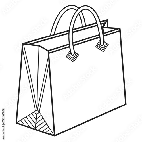 Minimalist line art of a folded shopping bag representing commerce retail and consumerism