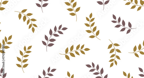 A collection of autumnal branches with leaves creates a repeating pattern.