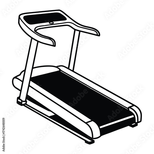 Minimal monoline treadmill outline with smooth curves suitable for fitness advertising and banners