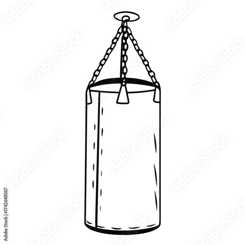 Minimal monoline illustration of a punching bag hanging from a stand perfect for sports and fitness designs