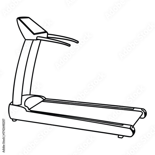 Minimalist line art illustration of a treadmill viewed from the side suitable for fitness or health related advertisements