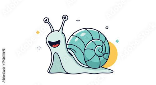 A cute light blue snail with a happy expression and sparkling eyes.