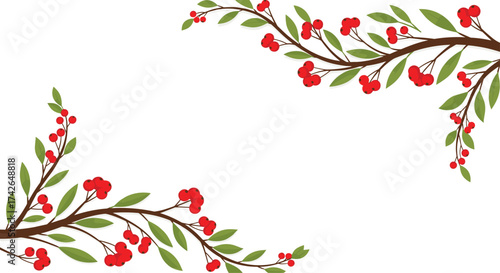 Autumnal branches adorned with vibrant red berries and lush green leaves.