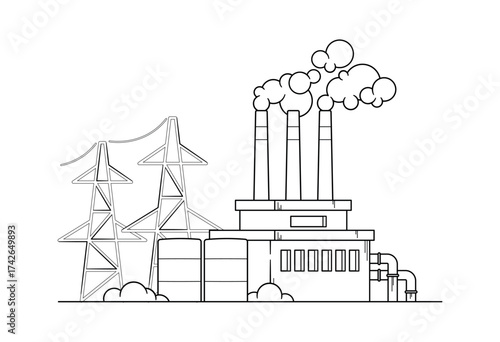 Electricity generation plant black-and-white factory