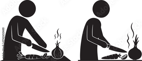 Two figures in silhouette preparing food in the kitchen silhouette