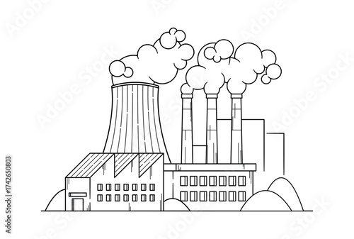 Industrial power plant black-and-white sketch