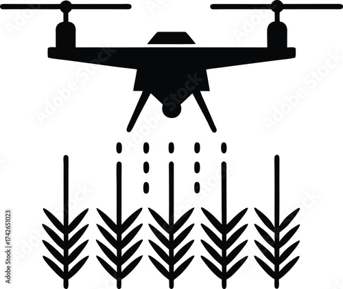 a modern drone spraying fertilizer on crops