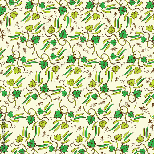 Seamless Green Vine and Leaf Pattern Botanical Background Illustration
