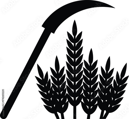 a sickle placed on top of harvested crops