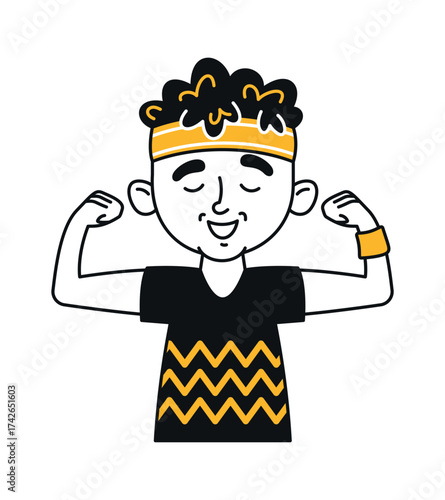 Strong sportive boy flexing arms