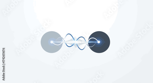 Abstract representation of two glowing spheres connected by a wavy line, symbolizing connection and energy transfer