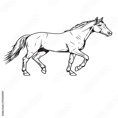 Line Art of a Horse in Full Stride equine animal