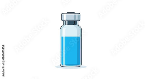 A single illustrated medical vial containing a blue liquid vaccine or serum.