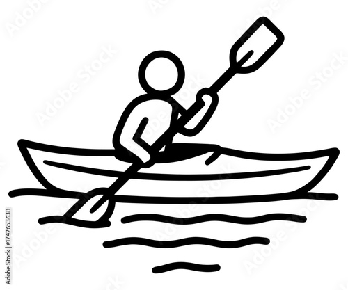 A man in a kayak paddles through the water. Concept of adventure and excitement. Vector. Silhouette illustration.