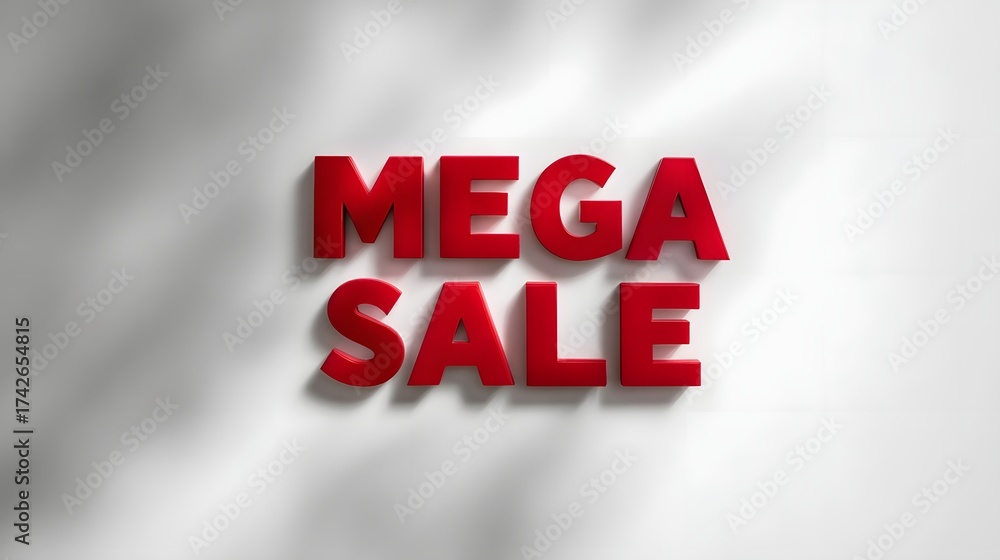 Fototapeta premium Bold red Mega Sale text with dramatic shadows on a clean white background