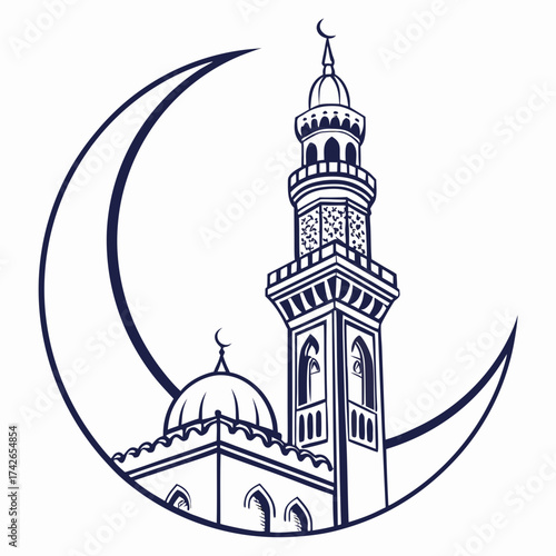 Canvas Print Mosque with crescent moon, a symbol of islam