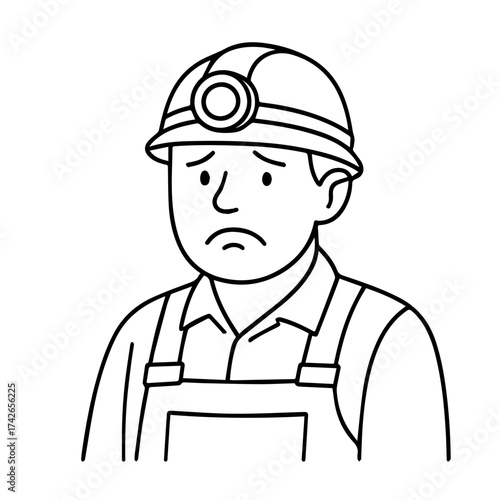 outline icon sad miner in a helmet with a flashlight vector on a white background
Vector line icon of joy and sadness emotions on a white background