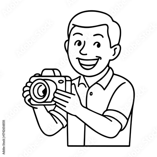 outline icon happy photographer with a camera vector on a white background
Vector line icon of joy and sadness emotions on a white background