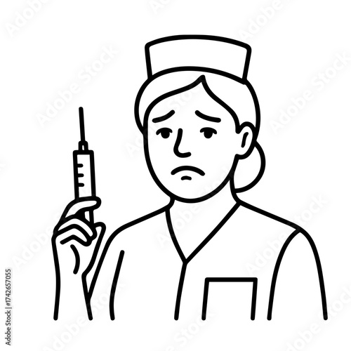 outline icon sad nurse with a syringe vector on a white background
Vector line icon of joy and sadness emotions on a white background
