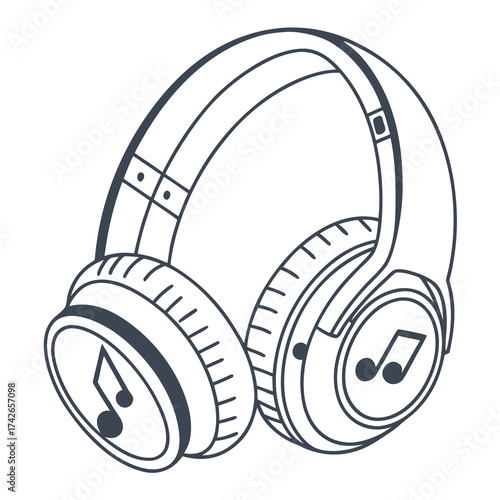 Headphones with music note for listening to music