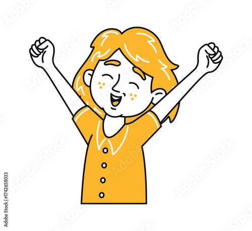 Happy delightful girl raising hands
