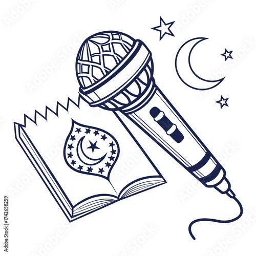Islamic microphone and book for ramadan kareem
