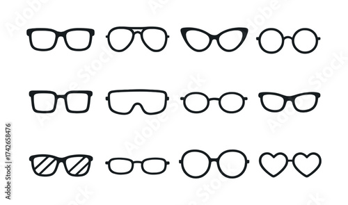 Vector Variety of stylish eyeglass and sunglass frames in different shapes and styles