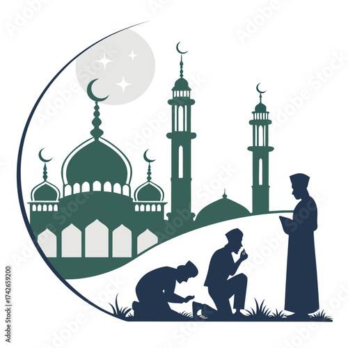 Muslim praying in front of mosque