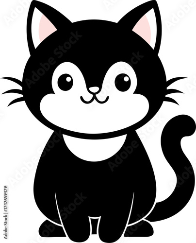 Adorable black and white cartoon cat vector illustration design