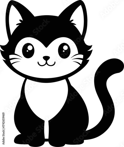 Adorable black and white cat vector illustration simple and charming design