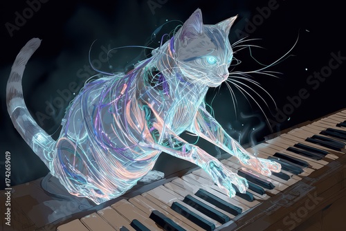 A Cybernetic Cat Plays an Illuminated Synthesizer