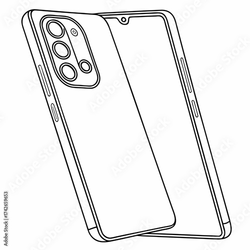 Outline drawing of a modern smartphone with multiple cameras on the back