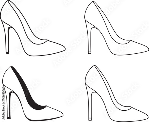 Four elegant high heel shoe silhouettes silhouette