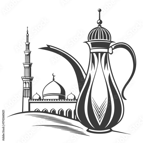 Arabic coffee pot and mosque for ramadan kareem