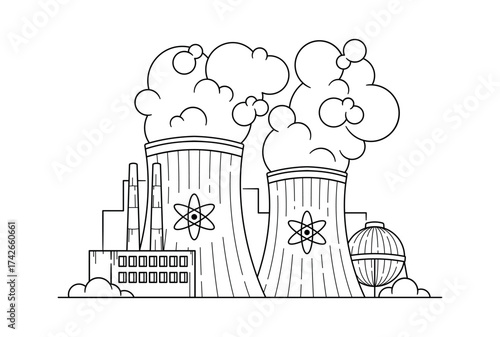 Electric power station facilities black-and-white
