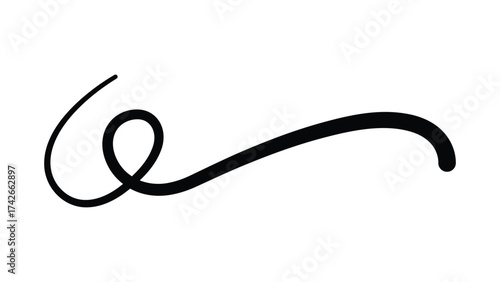 Calligraphic swirl flourish. Hand-drawn vintage decorative element for text, invitations, and wedding design.