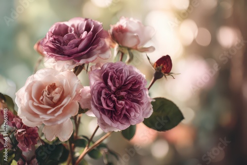 Pastel and Burgundy Roses in Vase