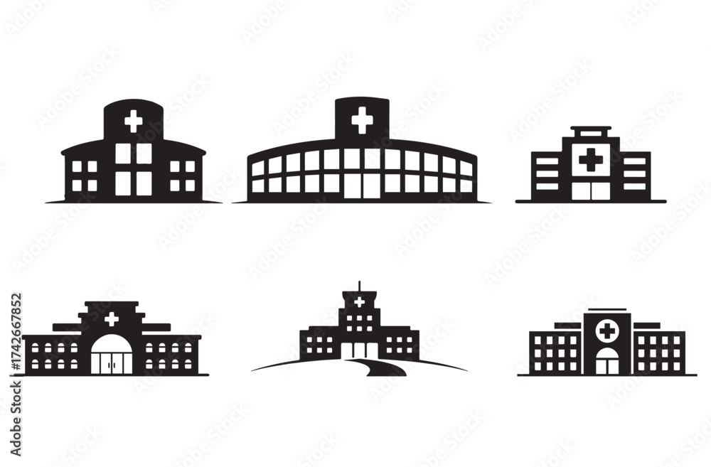 Obraz premium Hospital Silhouette Icon Set