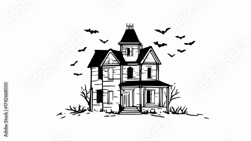 Wallpaper Mural Haunted House Outline, Halloween Theme. Torontodigital.ca