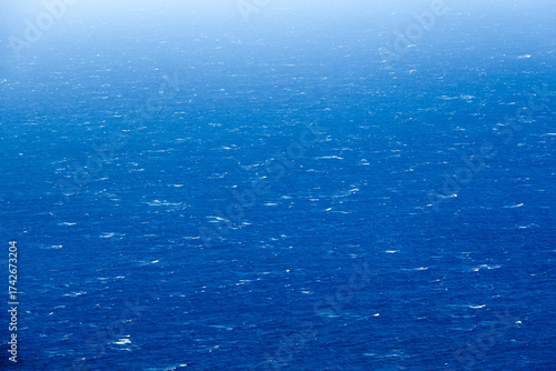Aerial landscape of the stormy ocean background. Big stormy ocean waves. Blue ocean water background	