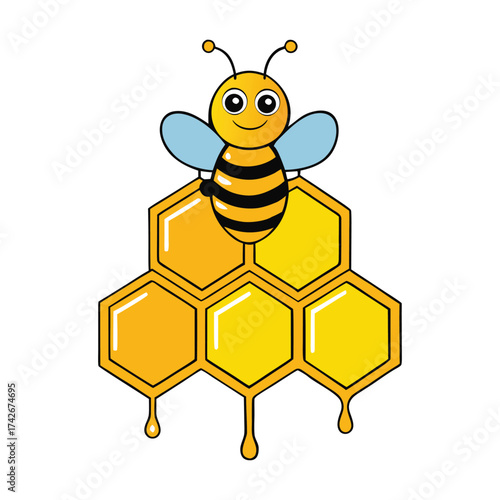A golden honeycomb dripping with rich, sweet honey, showcasing the natural beauty and craftsmanship of bees’ work in perfect hexagonal patterns filled with golden nectar.
